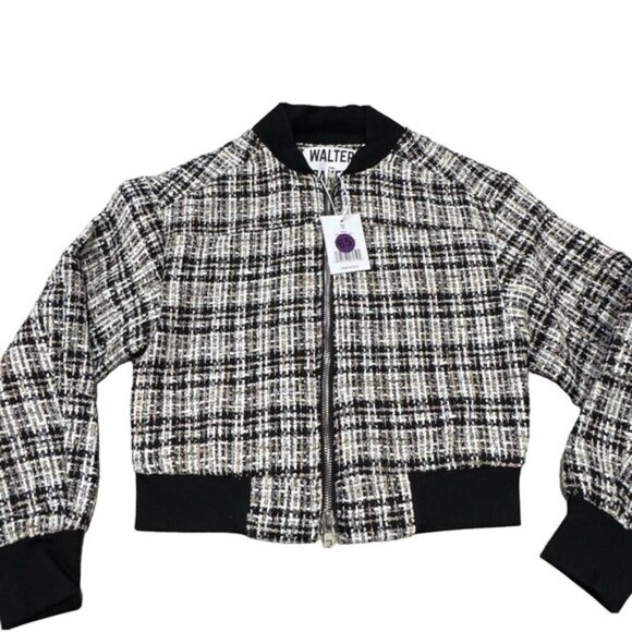 Walter Baker Raina Short Zip Jacket XS Montauk Tweed Black/White NWT MSRP $248 - Picture 1 of 8